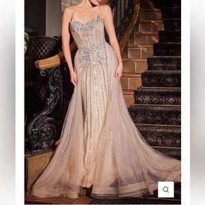 Lady Black Tie Strapless Nude Embellished Gem Bridesmaid Prom Dress Gown Train